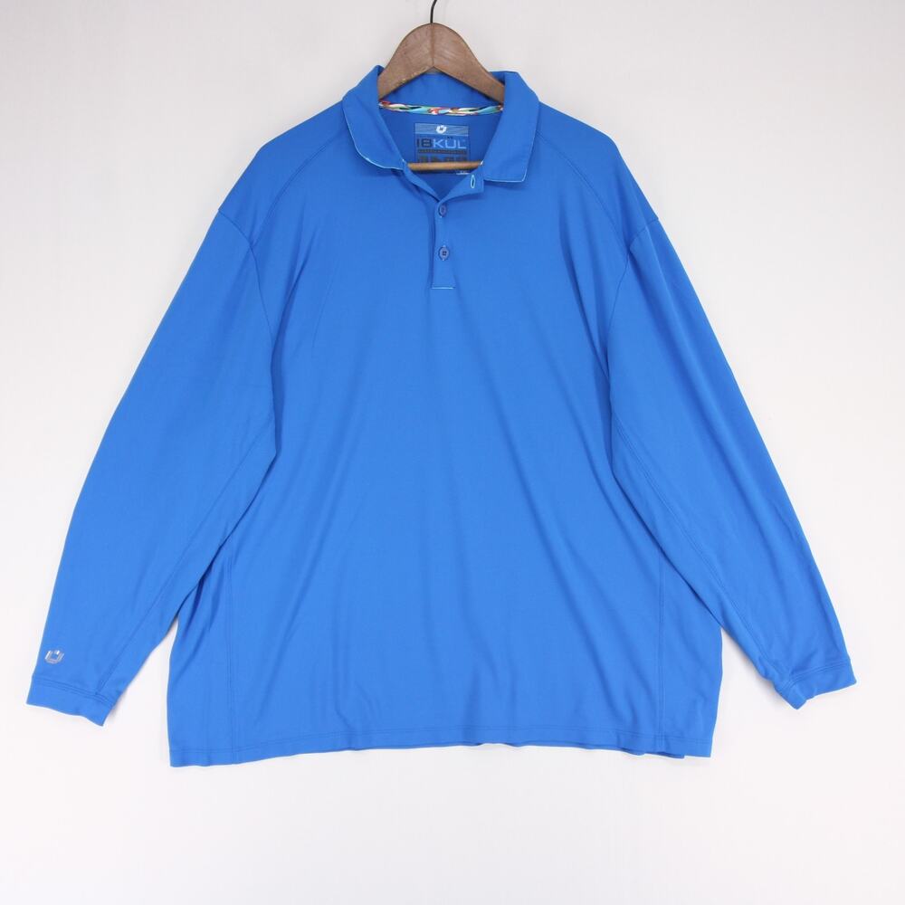 IBKUL Polo Shirt Mens XXL Blue Long Sleeve Golf Performance Cooling Icefil